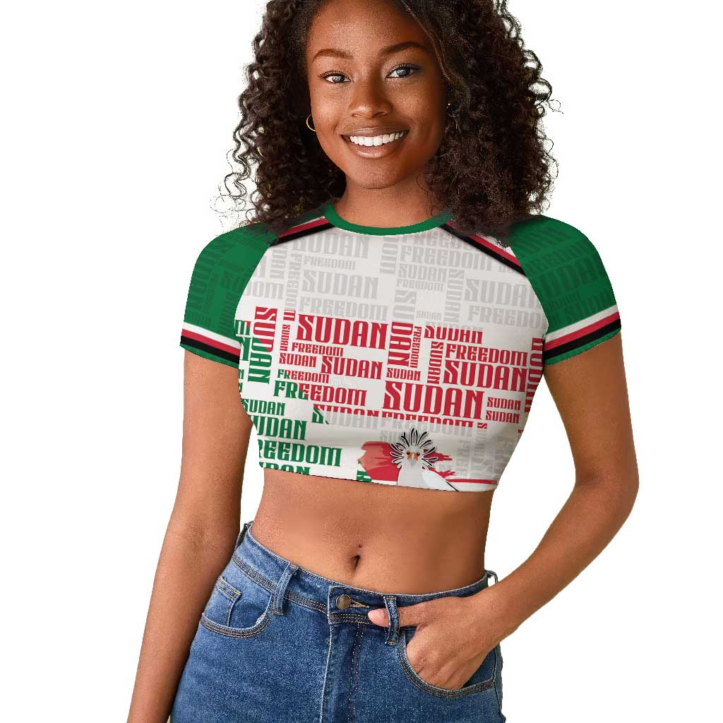 Personalized Sudan Raglan Cropped T shirt Secretary Bird With Typography Patterns - Wonder Print Shop