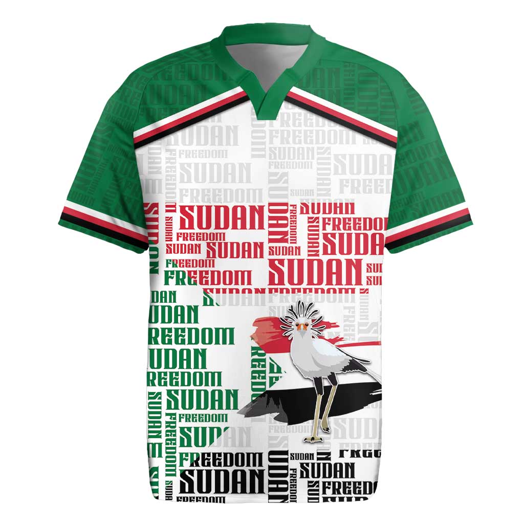 Personalized Sudan Rugby Jersey Secretary Bird With Typography Patterns - Wonder Print Shop