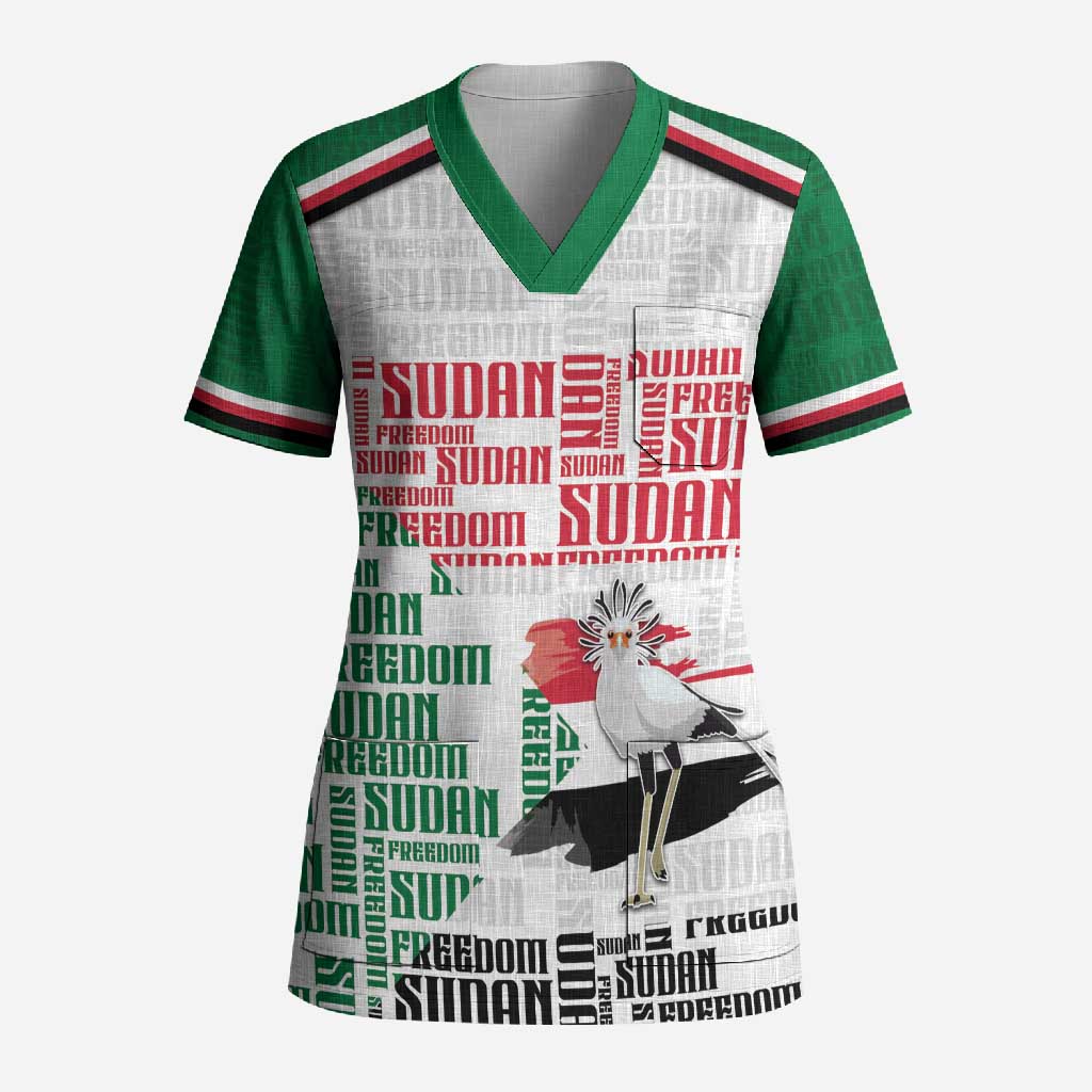 Personalized Sudan Scrub Top Secretary Bird With Typography Patterns - Wonder Print Shop