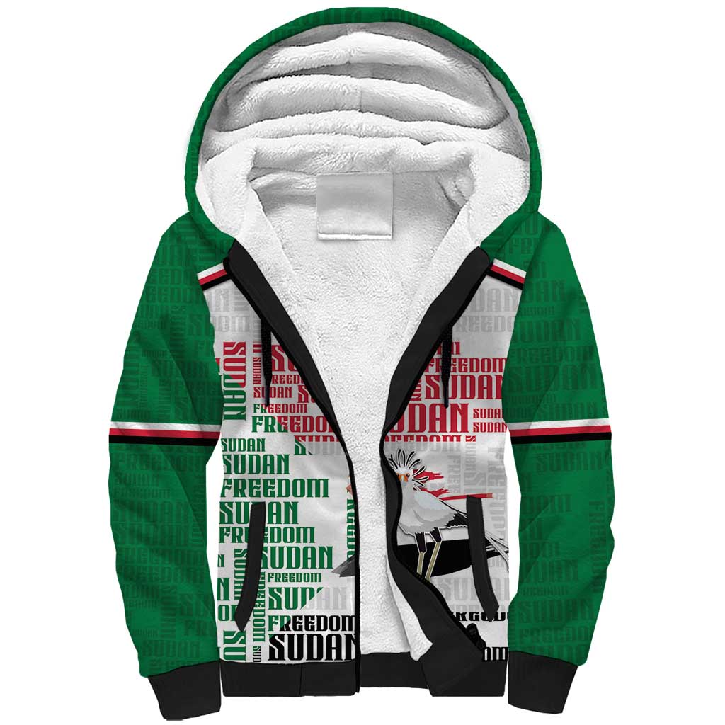 Personalized Sudan Sherpa Hoodie Secretary Bird With Typography Patterns - Wonder Print Shop