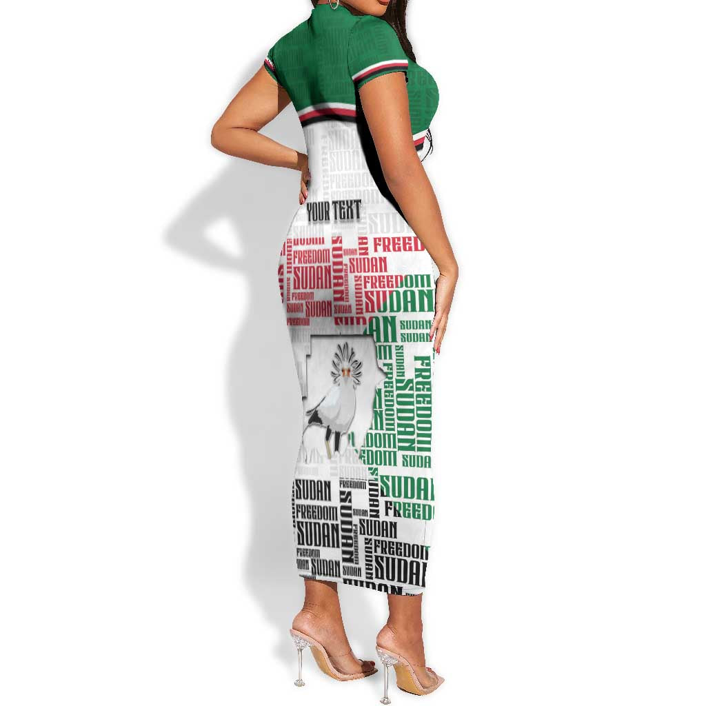 Personalized Sudan Short Sleeve Bodycon Dress Secretary Bird With Typography Patterns - Wonder Print Shop