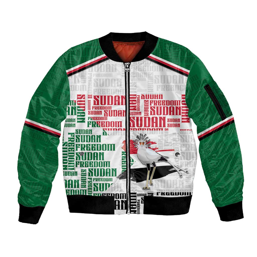 Personalized Sudan Sleeve Zip Bomber Jacket Secretary Bird With Typography Patterns - Wonder Print Shop