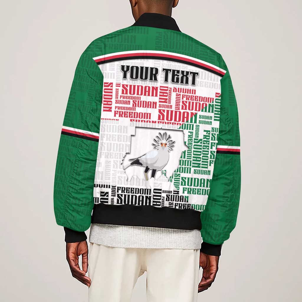 Personalized Sudan Sleeve Zip Bomber Jacket Secretary Bird With Typography Patterns - Wonder Print Shop