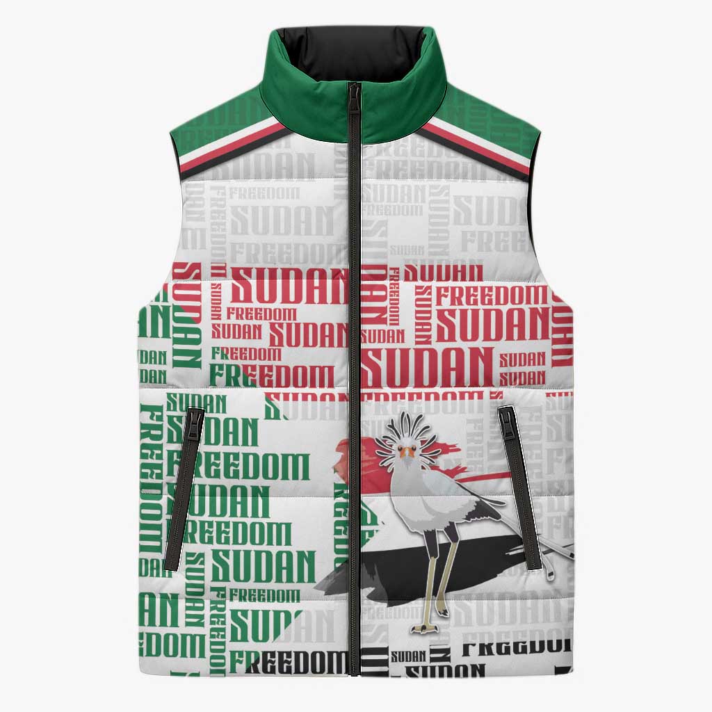 Personalized Sudan Sleeveless Puffer Jacket Secretary Bird With Typography Patterns - Wonder Print Shop
