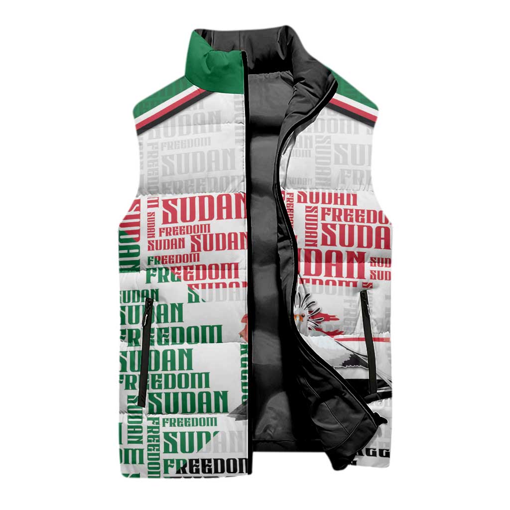 Personalized Sudan Sleeveless Puffer Jacket Secretary Bird With Typography Patterns - Wonder Print Shop