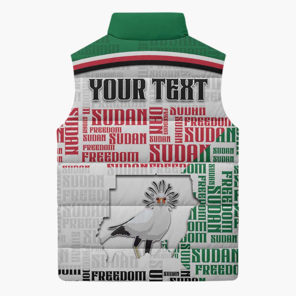 Personalized Sudan Sleeveless Puffer Jacket Secretary Bird With Typography Patterns - Wonder Print Shop