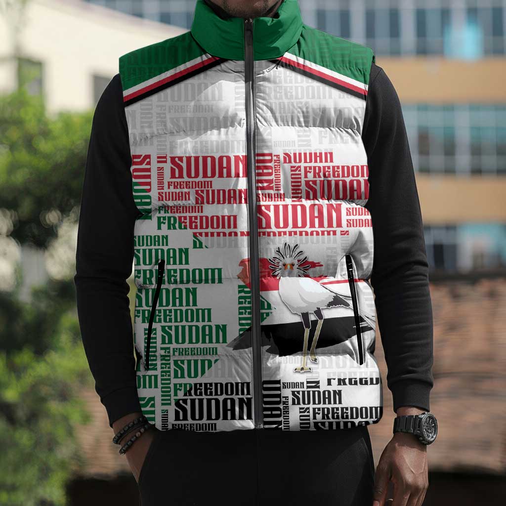 Personalized Sudan Sleeveless Puffer Jacket Secretary Bird With Typography Patterns - Wonder Print Shop
