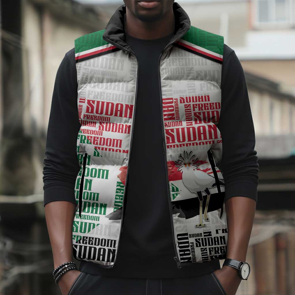 Personalized Sudan Sleeveless Puffer Jacket Secretary Bird With Typography Patterns - Wonder Print Shop