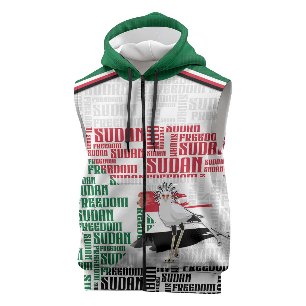 Personalized Sudan Sleeveless Zip Hoodie Secretary Bird With Typography Patterns - Wonder Print Shop
