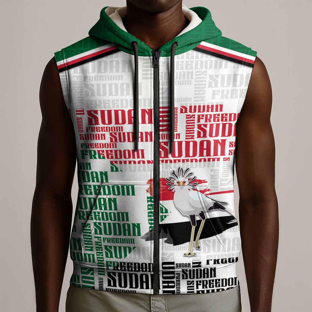 Personalized Sudan Sleeveless Zip Hoodie Secretary Bird With Typography Patterns - Wonder Print Shop