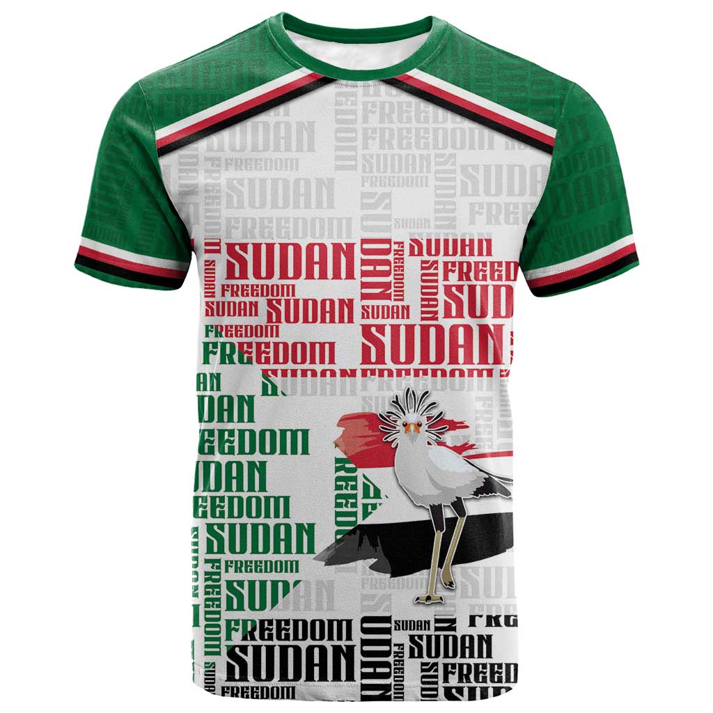 Personalized Sudan T shirt Secretary Bird With Typography Patterns - Wonder Print Shop