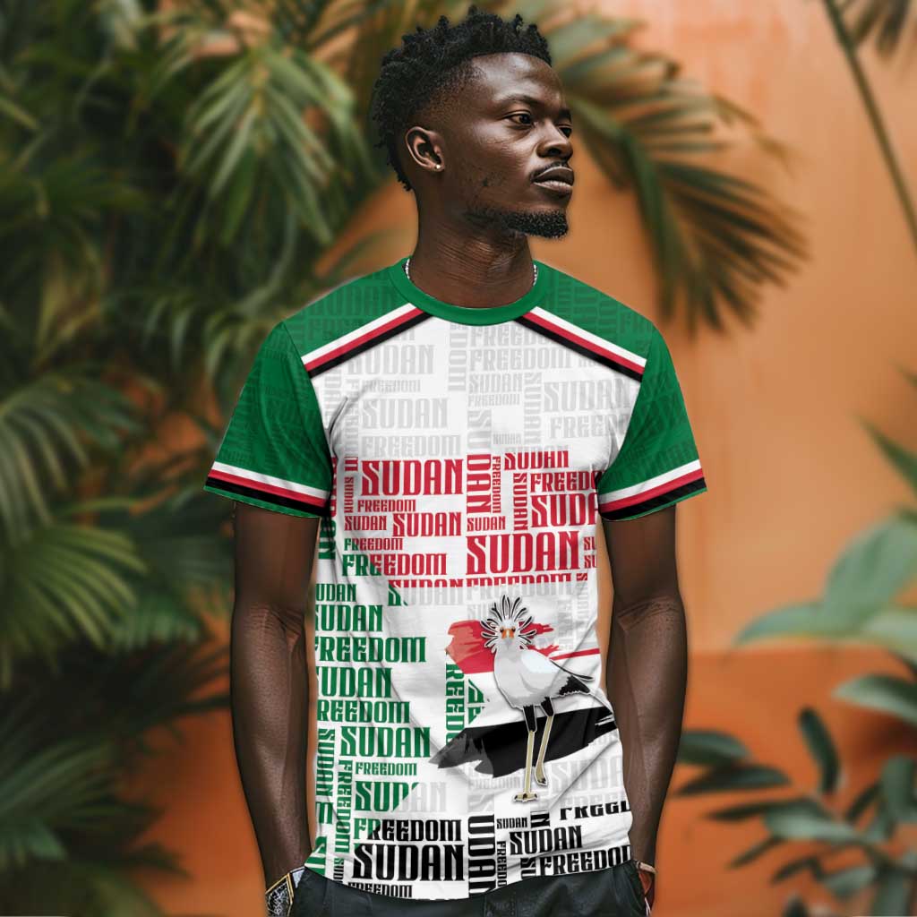 Personalized Sudan T shirt Secretary Bird With Typography Patterns - Wonder Print Shop