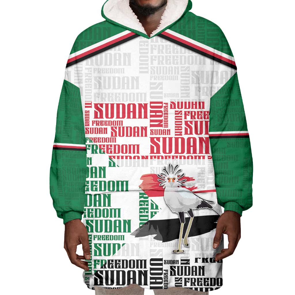 Personalized Sudan Wearable Blanket Hoodie Secretary Bird With Typography Patterns - Wonder Print Shop