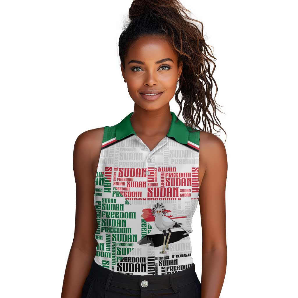 Personalized Sudan Women Sleeveless Polo Shirt Secretary Bird With Typography Patterns - Wonder Print Shop