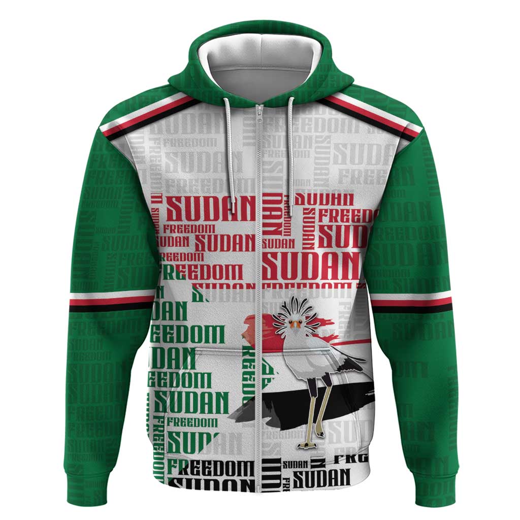 Personalized Sudan Zip Hoodie Secretary Bird With Typography Patterns - Wonder Print Shop