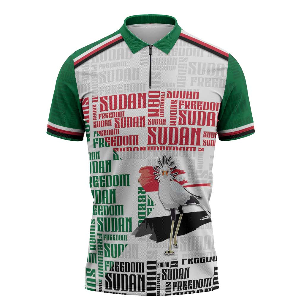 Personalized Sudan Zipper Polo Shirt Secretary Bird With Typography Patterns - Wonder Print Shop