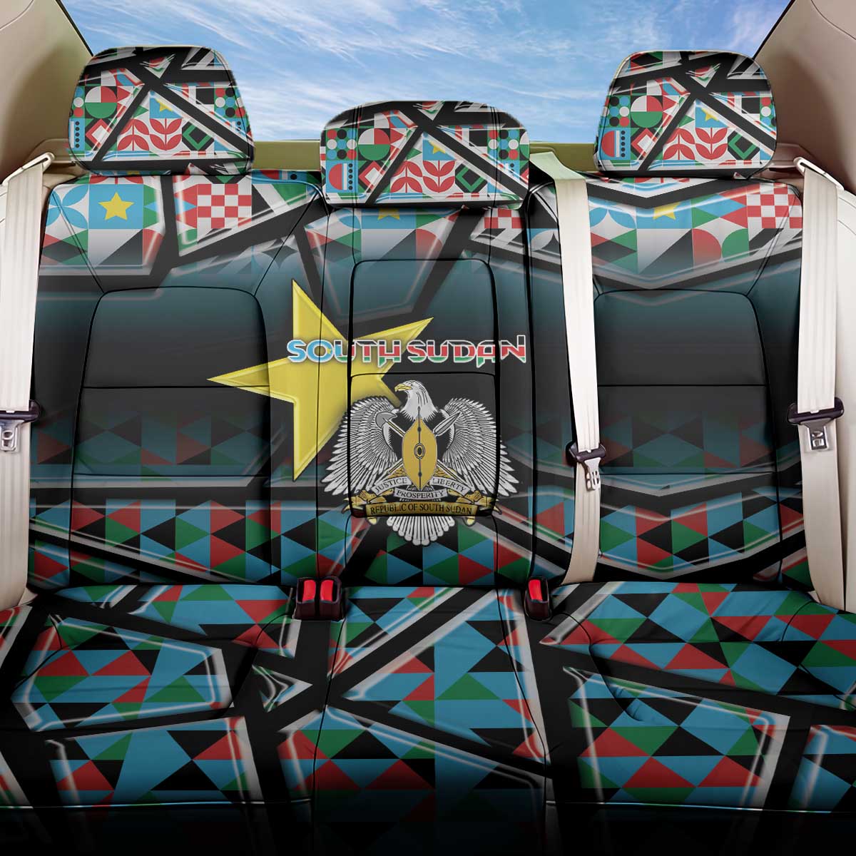South Sudan Back Car Seat Cover Geometric African Patterns - Wonder Print Shop