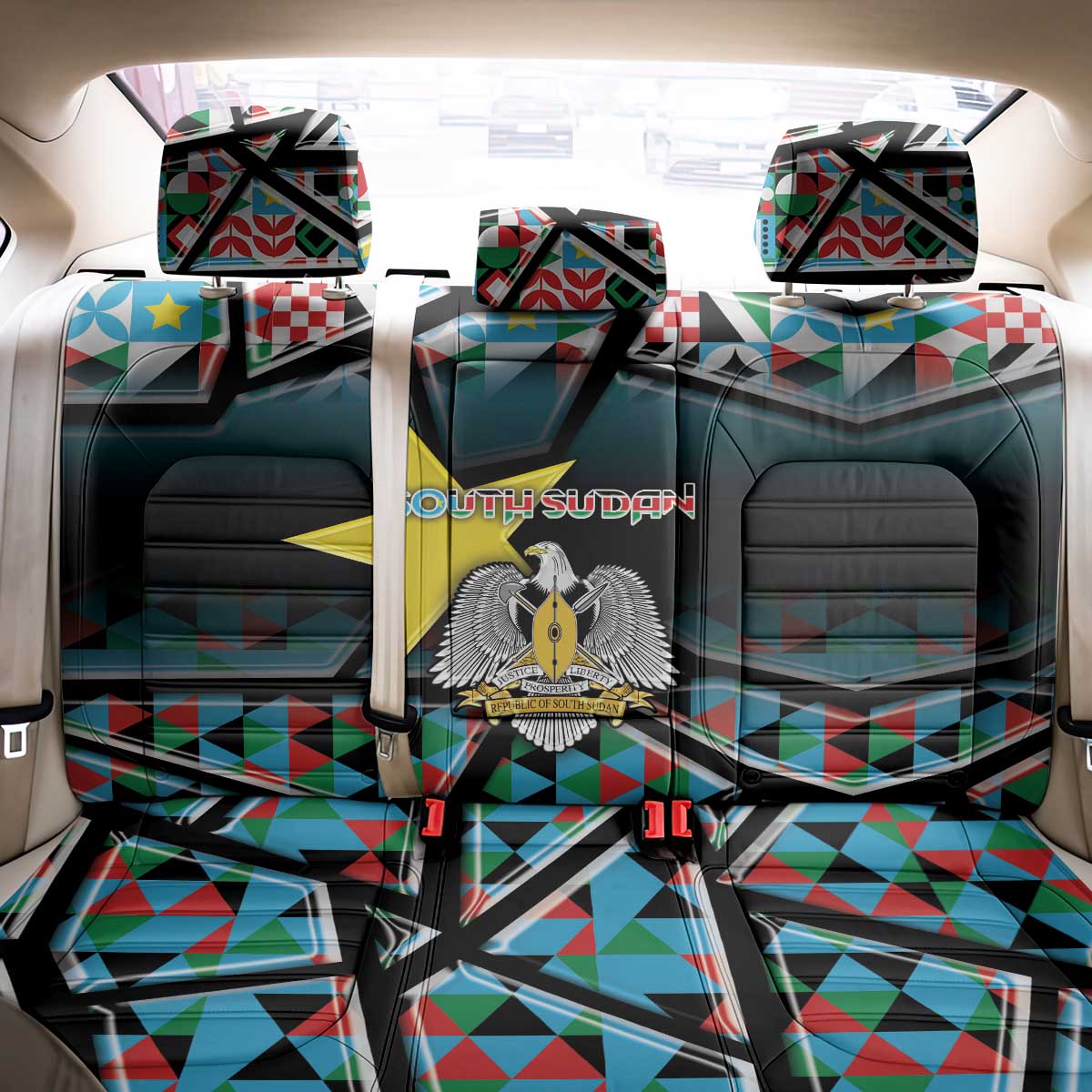 South Sudan Back Car Seat Cover Geometric African Patterns - Wonder Print Shop