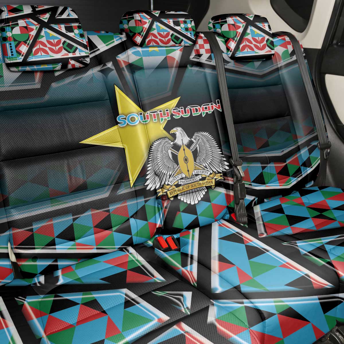 South Sudan Back Car Seat Cover Geometric African Patterns - Wonder Print Shop