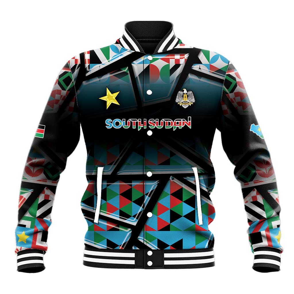 Custom South Sudan Baseball Jacket Geometric African Patterns - Wonder Print Shop