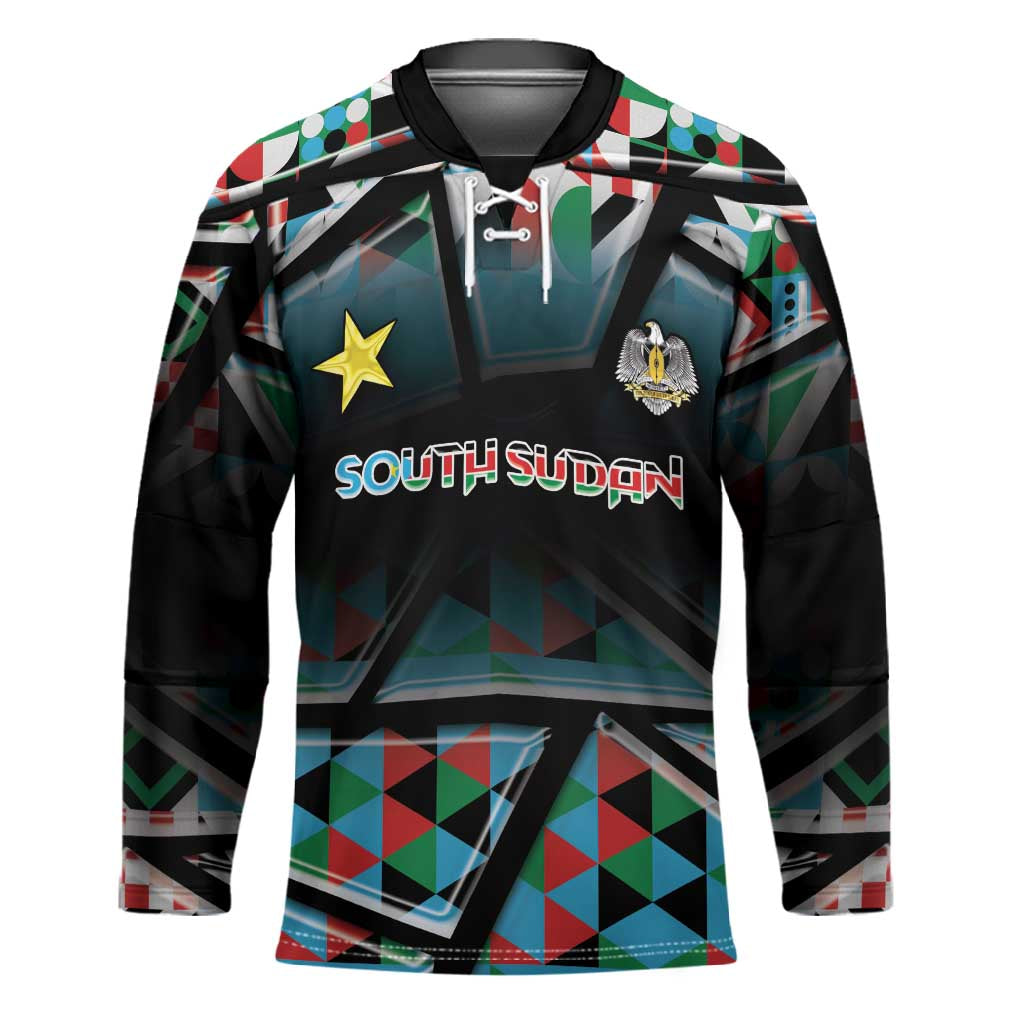 Custom South Sudan Hockey Jersey Geometric African Patterns - Wonder Print Shop