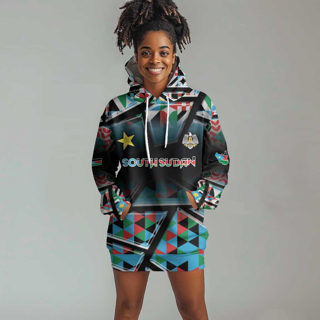 Custom South Sudan Hoodie Dress Geometric African Patterns - Wonder Print Shop