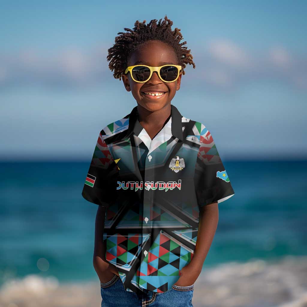 Custom South Sudan Kid Hawaiian Shirt Geometric African Patterns - Wonder Print Shop