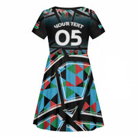 Custom South Sudan Kid Short Sleeve Dress Geometric African Patterns - Wonder Print Shop