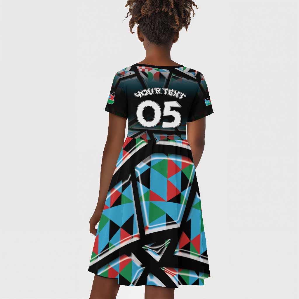 Custom South Sudan Kid Short Sleeve Dress Geometric African Patterns - Wonder Print Shop