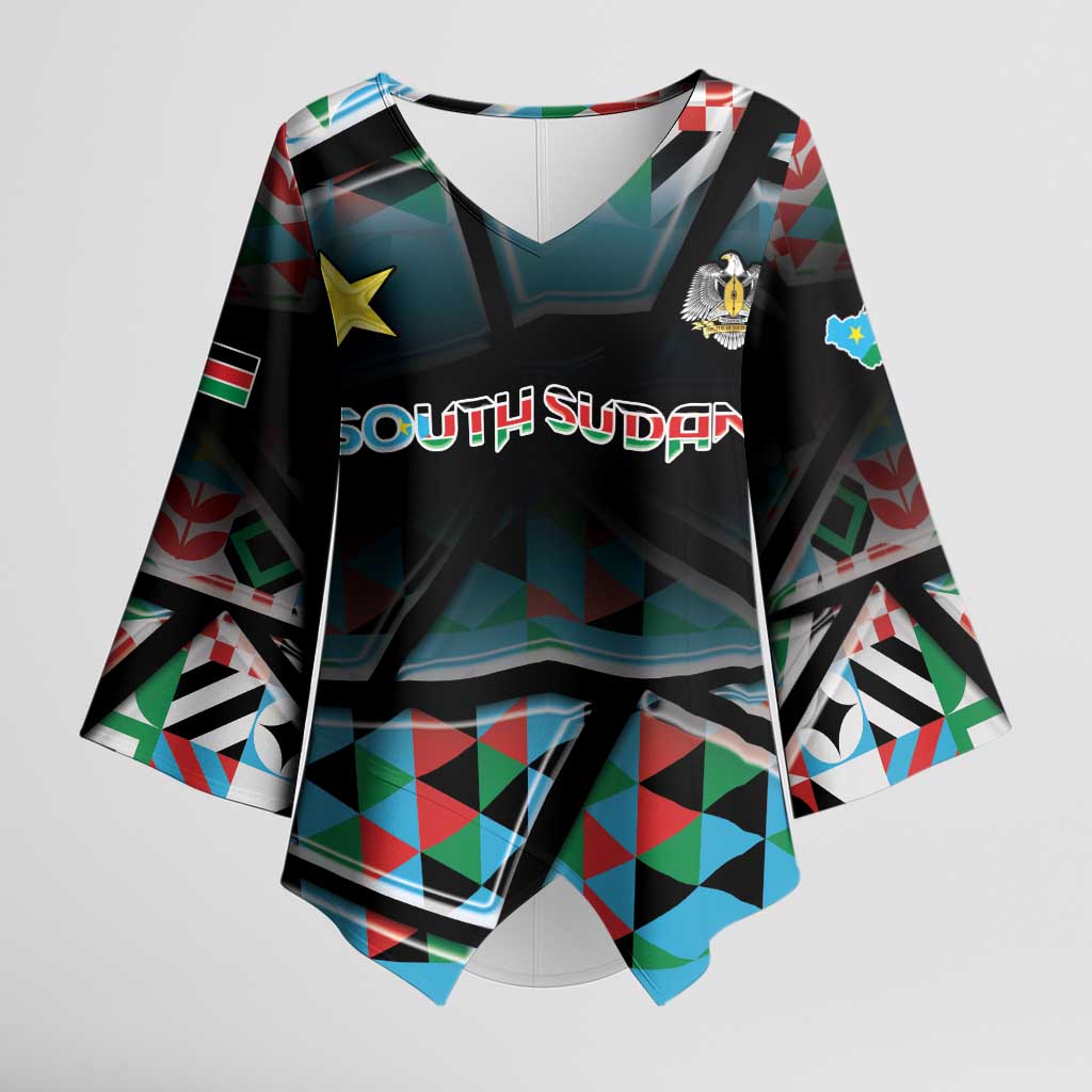 Custom South Sudan Kimono Sleeve Blouse Geometric African Patterns - Wonder Print Shop