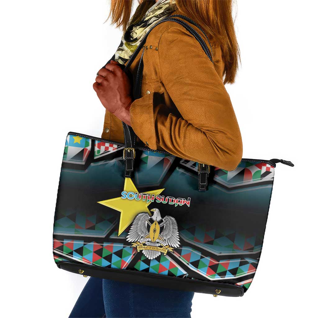 South Sudan Leather Tote Bag Geometric African Patterns - Wonder Print Shop