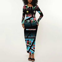 Custom South Sudan Long Sleeve Bodycon Dress Geometric African Patterns - Wonder Print Shop