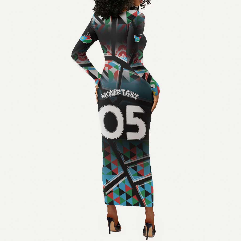Custom South Sudan Long Sleeve Bodycon Dress Geometric African Patterns - Wonder Print Shop