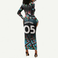 Custom South Sudan Long Sleeve Bodycon Dress Geometric African Patterns - Wonder Print Shop