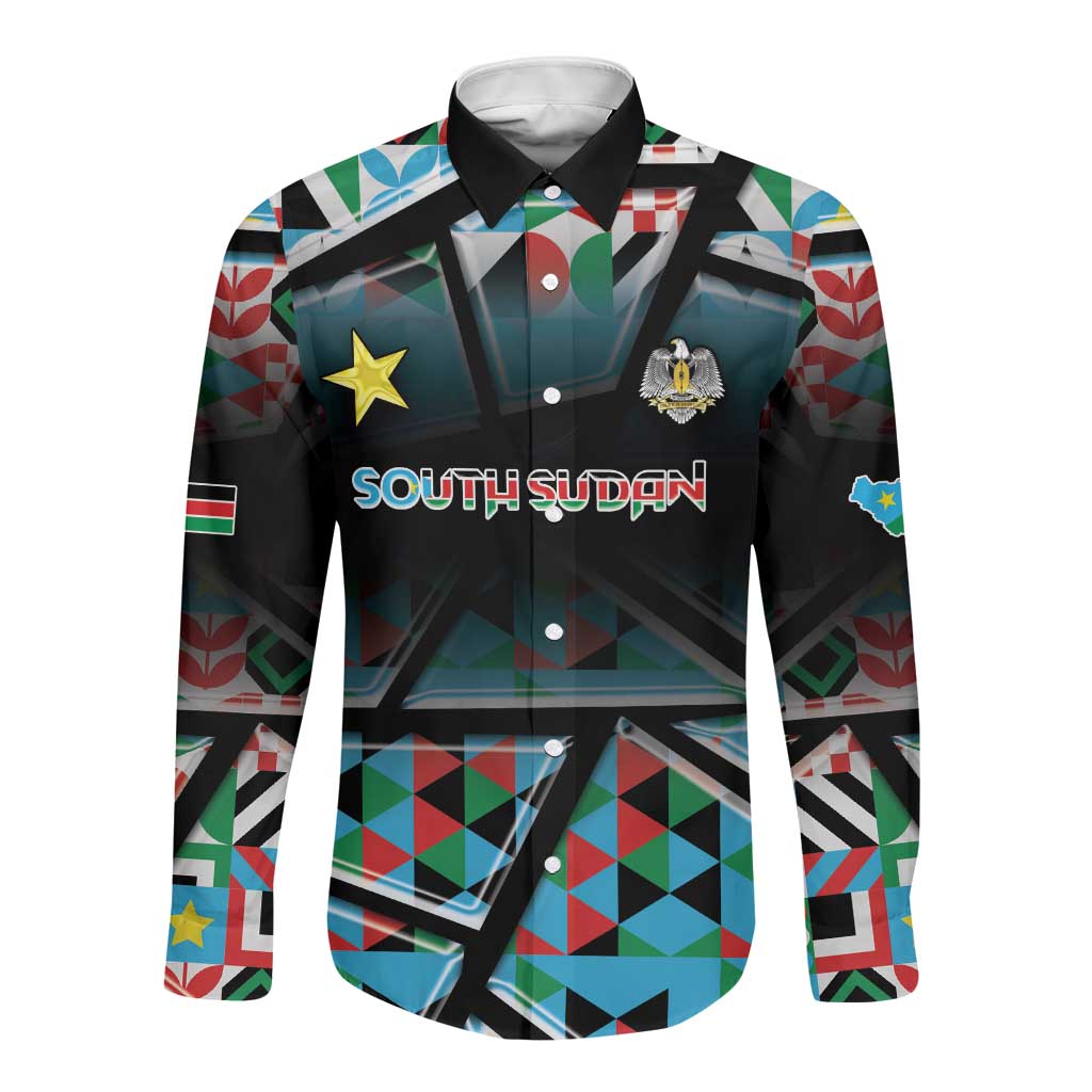 Custom South Sudan Long Sleeve Button Shirt Geometric African Patterns - Wonder Print Shop