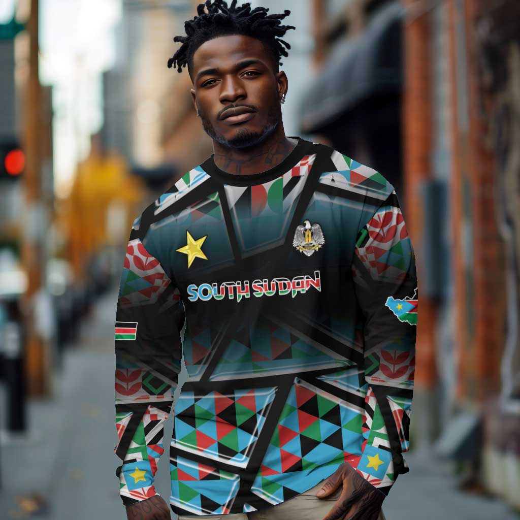 Custom South Sudan Long Sleeve Shirt Geometric African Patterns - Wonder Print Shop