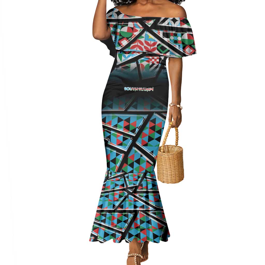 Custom South Sudan Mermaid Dress Geometric African Patterns - Wonder Print Shop