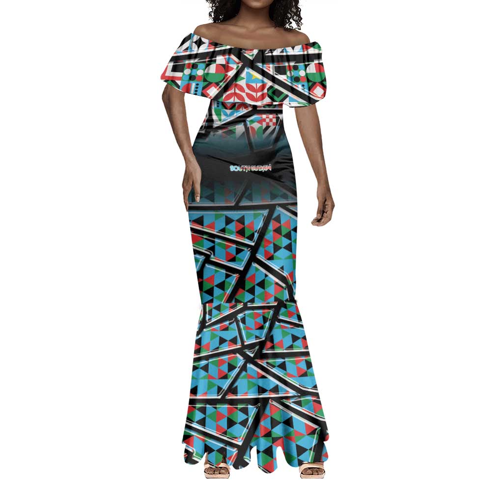 Custom South Sudan Mermaid Dress Geometric African Patterns - Wonder Print Shop