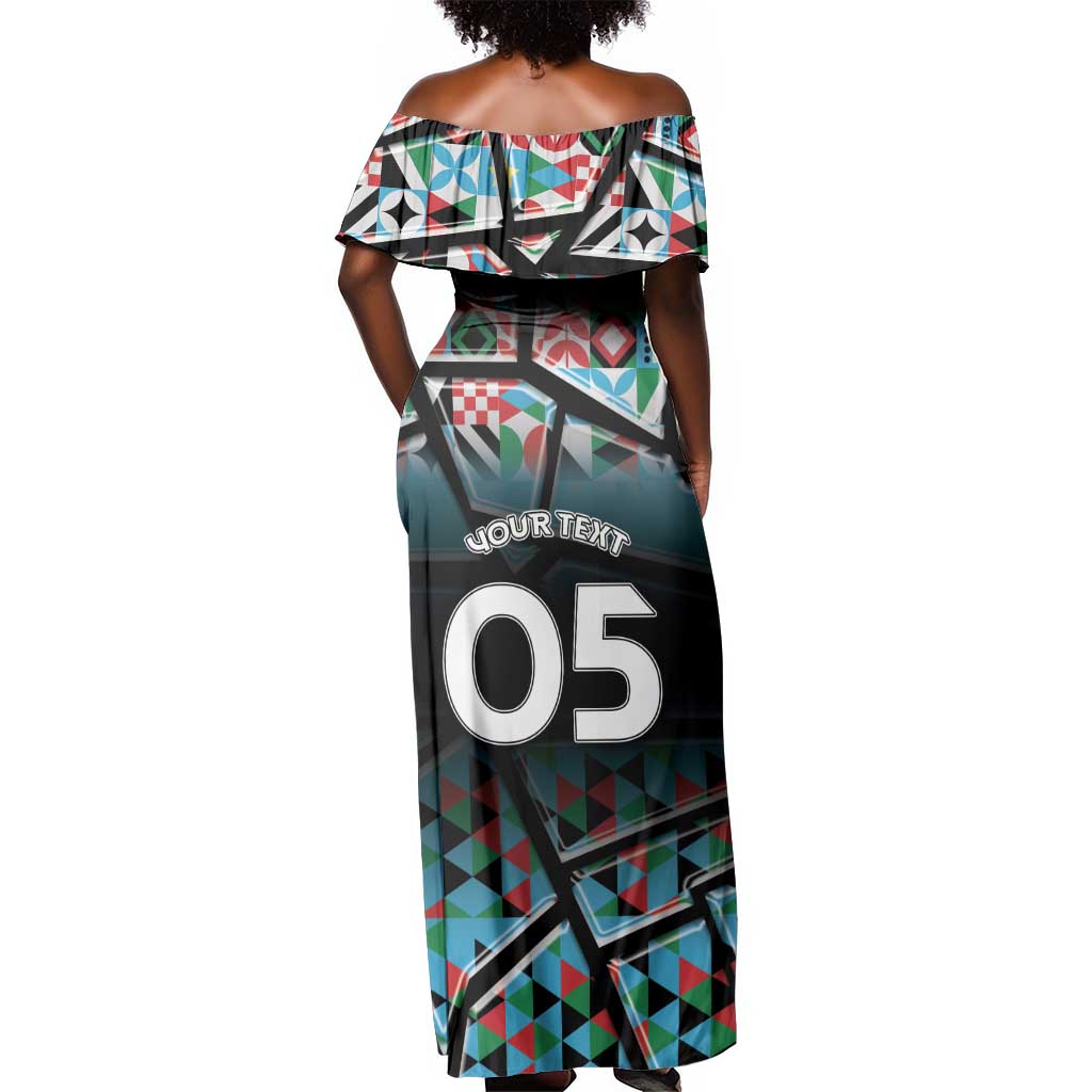 Custom South Sudan Off Shoulder Maxi Dress Geometric African Patterns - Wonder Print Shop