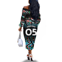 Custom South Sudan Off The Shoulder Long Sleeve Dress Geometric African Patterns - Wonder Print Shop