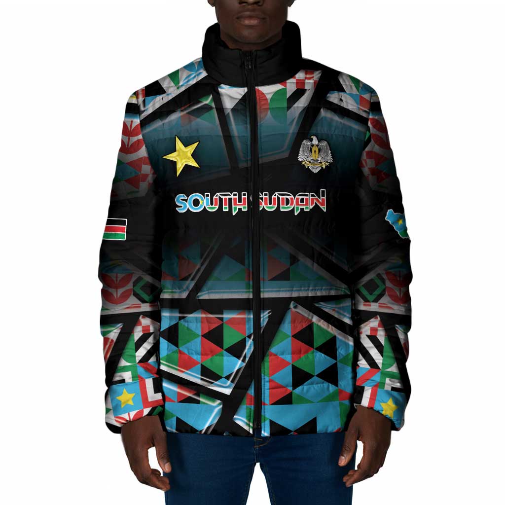Custom South Sudan Padded Jacket Geometric African Patterns - Wonder Print Shop