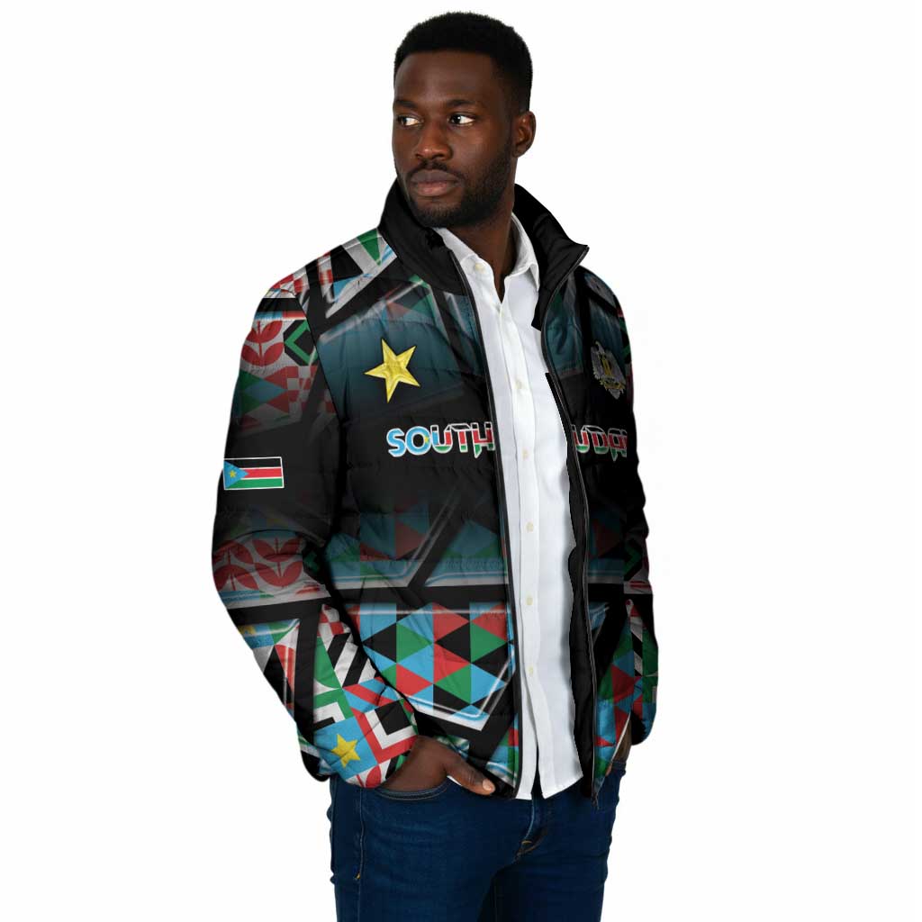 Custom South Sudan Padded Jacket Geometric African Patterns - Wonder Print Shop