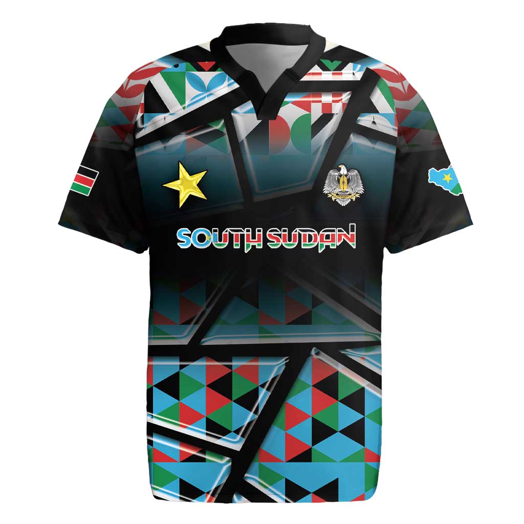Custom South Sudan Rugby Jersey Geometric African Patterns - Wonder Print Shop