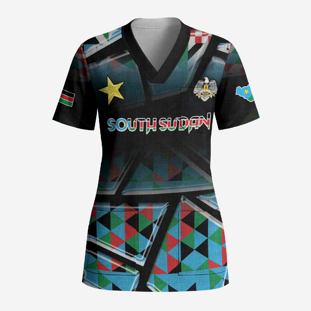 Custom South Sudan Scrub Top Geometric African Patterns - Wonder Print Shop