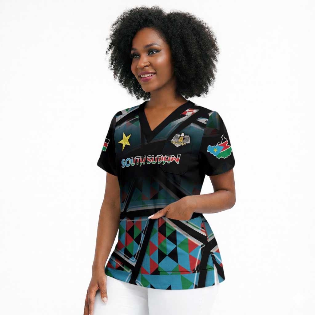 Custom South Sudan Scrub Top Geometric African Patterns - Wonder Print Shop