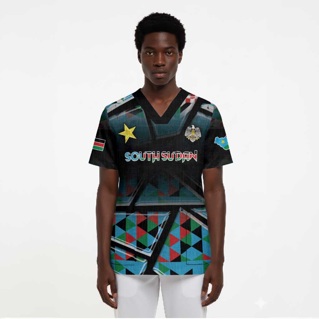 Custom South Sudan Scrub Top Geometric African Patterns - Wonder Print Shop