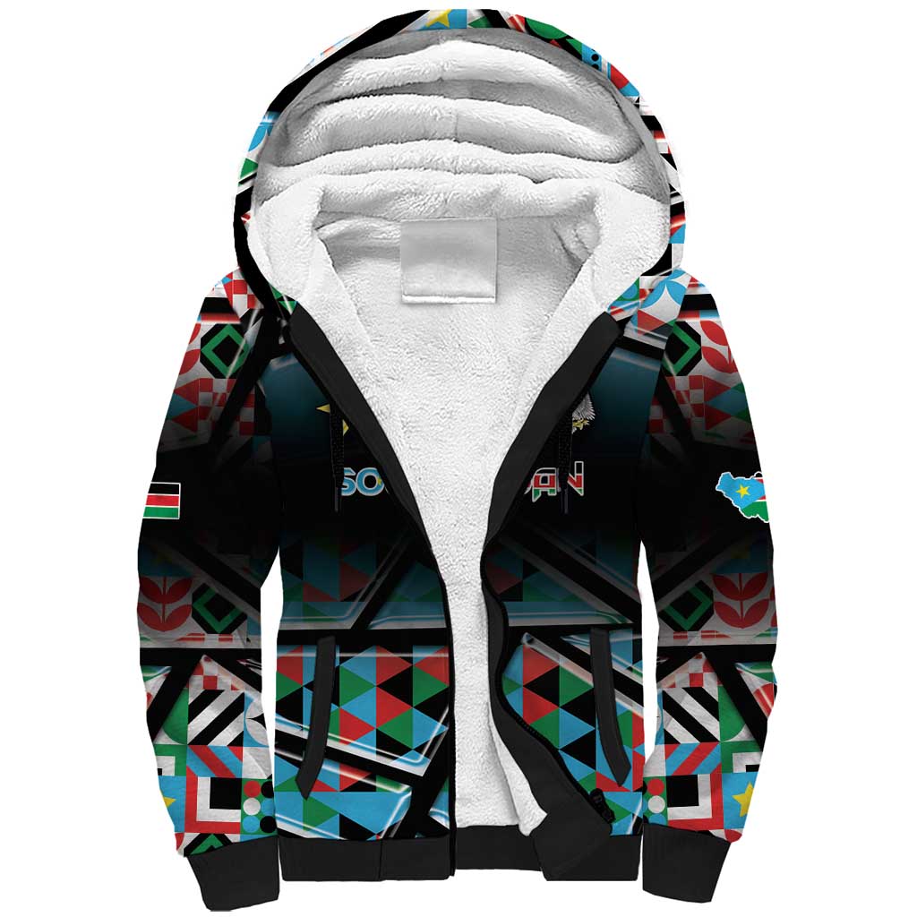 Custom South Sudan Sherpa Hoodie Geometric African Patterns - Wonder Print Shop