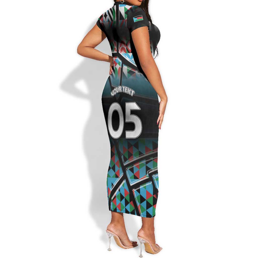 Custom South Sudan Short Sleeve Bodycon Dress Geometric African Patterns - Wonder Print Shop