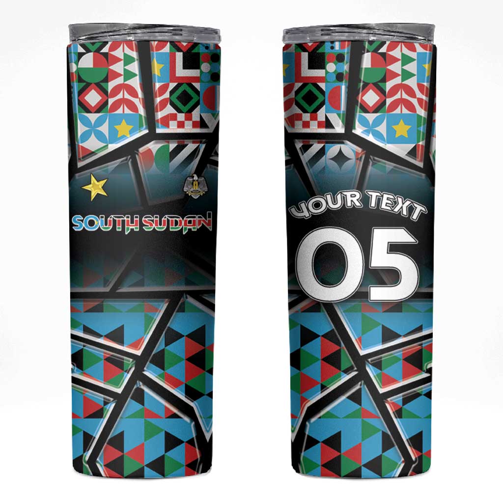 Custom South Sudan Skinny Tumbler Geometric African Patterns - Wonder Print Shop