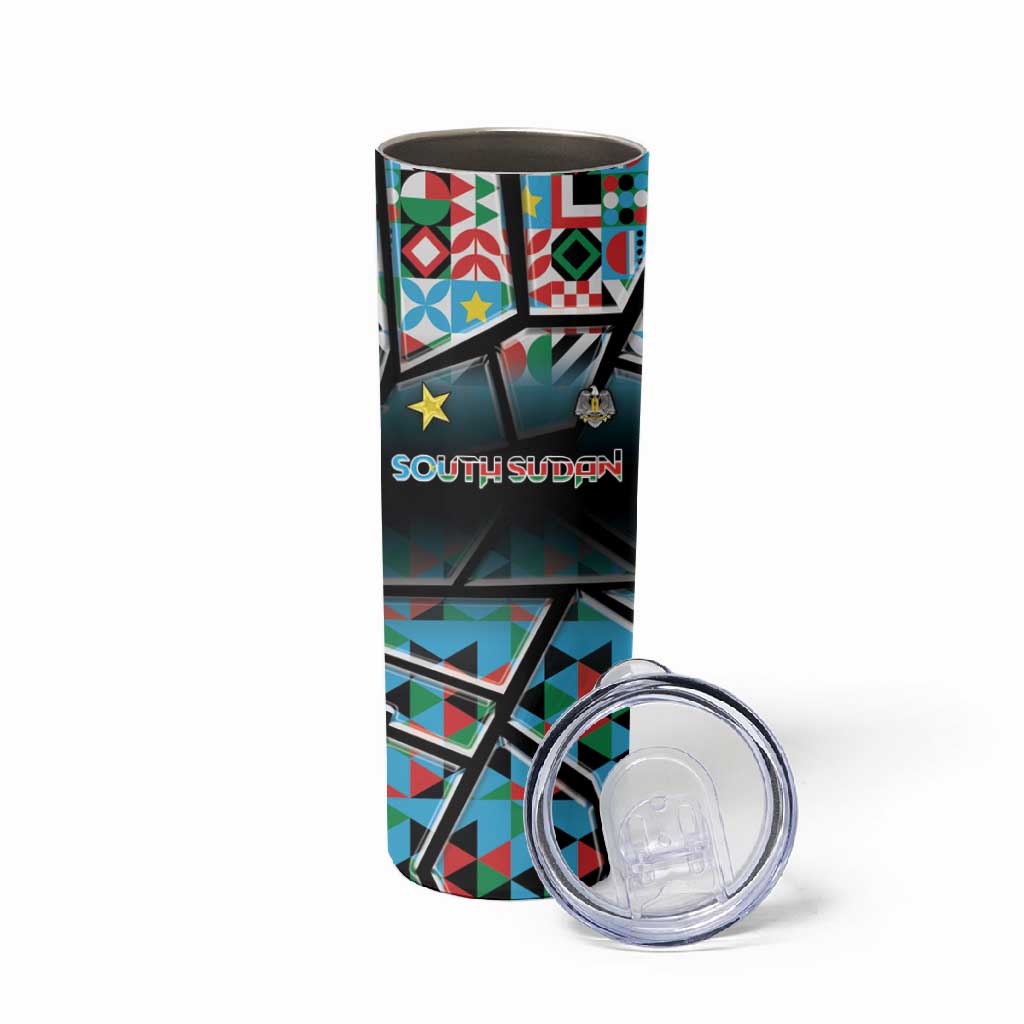 Custom South Sudan Skinny Tumbler Geometric African Patterns - Wonder Print Shop